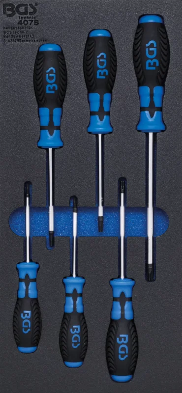 Újdonság BGS technic 1/3 Szerszámtálca szerszámkocsihoz: 6 részes Torx csavarhúzó készlettel, T15-T40 (BGS 4078)