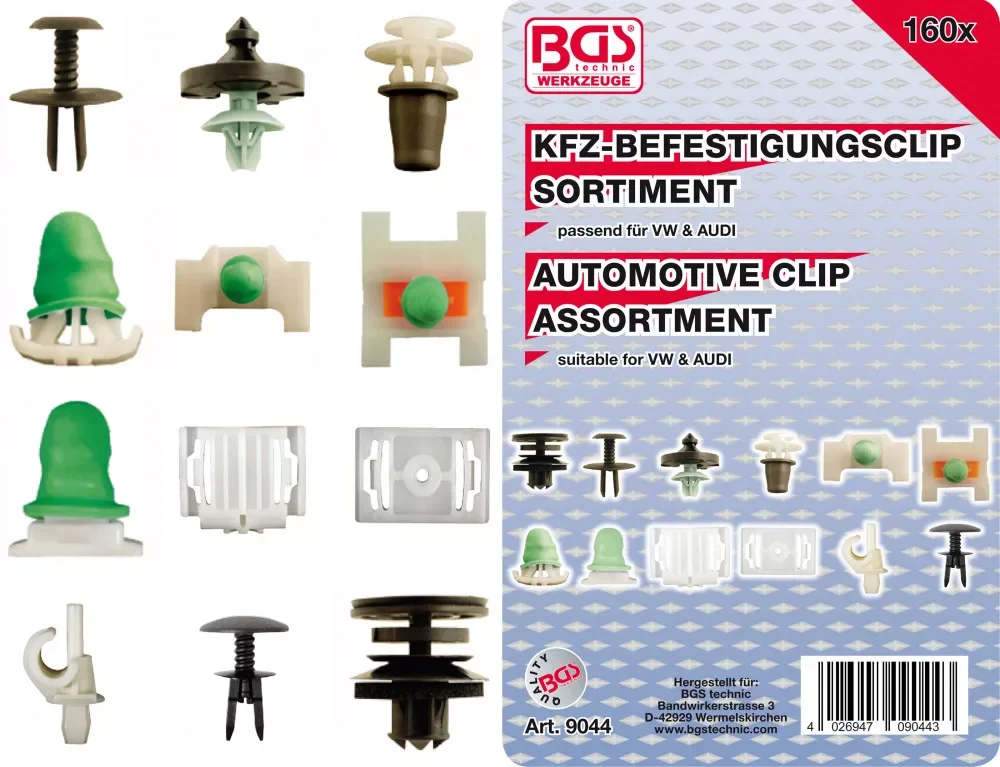 BGS technic 160 részes műanyag rögzítő patent készlet Audi és VW típusokhoz (BGS 9044) Legkelendőbb