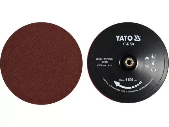 Árcsökkenés Yato tépőzáras gumitányér 230 mm M14 + 4 db tépőzára fíbertárcsa (P60, P80, P100, P120)