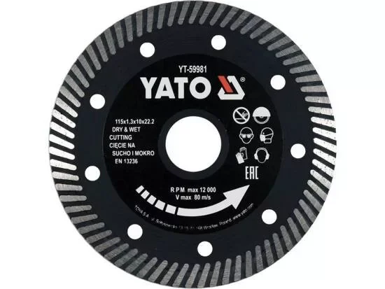 Olcsó Yato gyémánt vágókorong 115 x 1,3 x 10 x 22,2 mm turbó