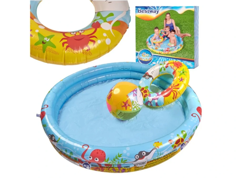 BESTWAY 51124 Felfújható medence, pancsoló labdával és körrel 122 cm Expressz szállítás