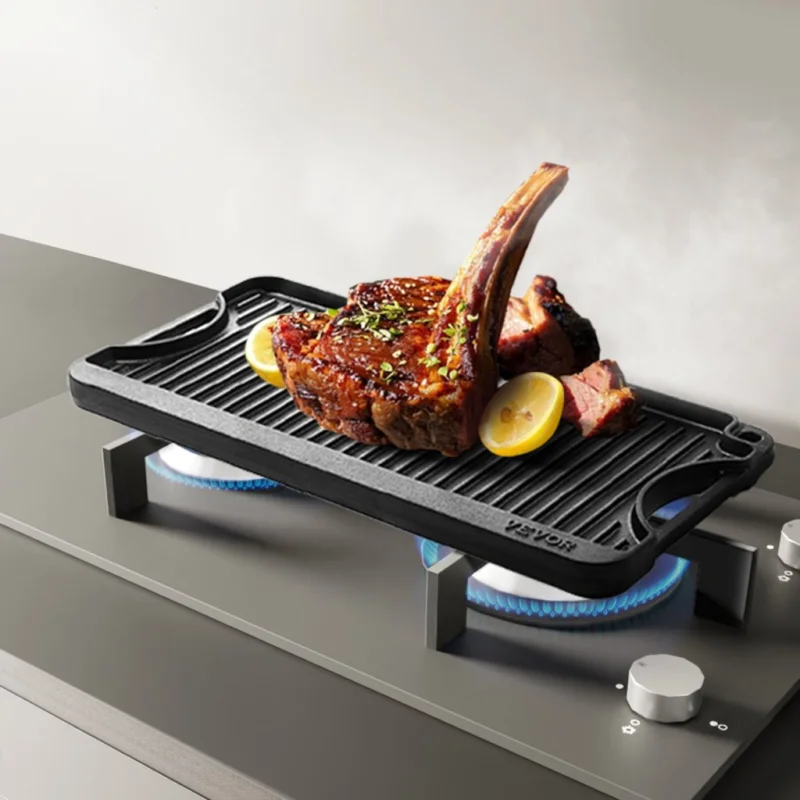 20x10 hüvelykes kétoldalas grillsütő lap, előfűszerezett BBQ serpenyő, fekete öntöttvas Csak ma