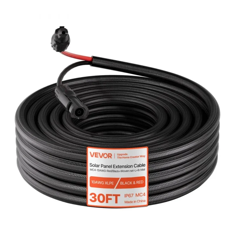 9,14 m-es napelem hosszabbító kábel, 10 AWG, napelemkábel lángálló védőhüvellyel, anya és apa csatlakozókkal, IP67 vízálló napelemkábel, kültéri autóipari lakókocsikhoz, fekete és piros Akciós ár