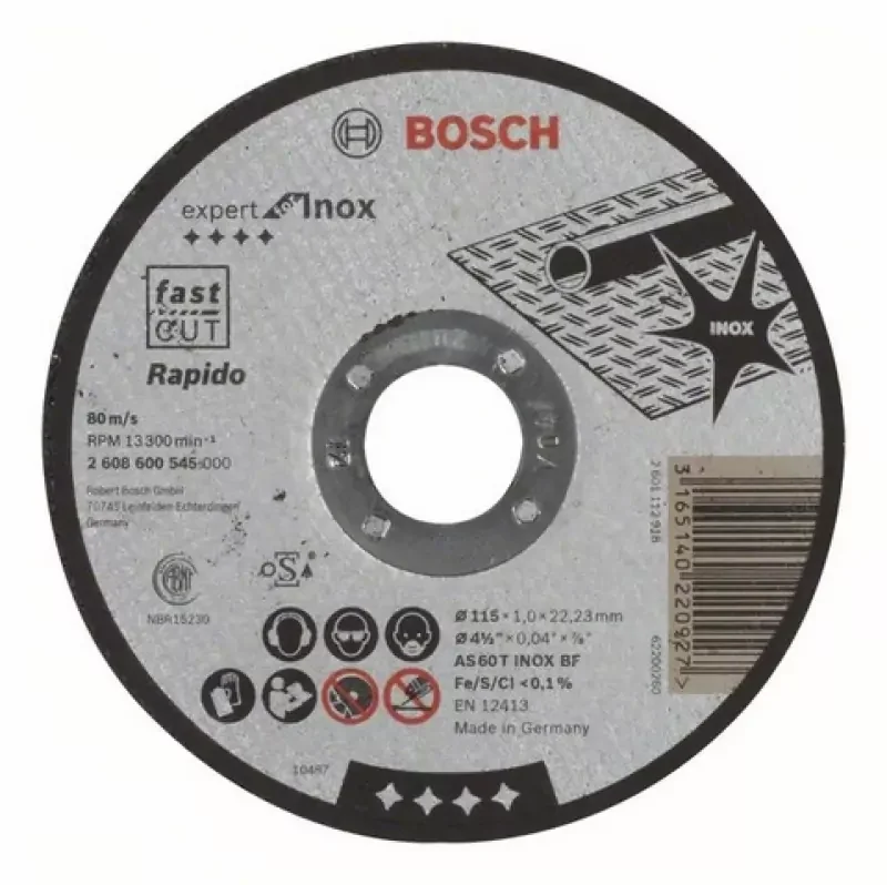 Kedvezmény Bosch Darabolótárcsa egyenes Expert for Inox, AS 60 T INOX BF, 115 mm, 22,23 mm, 1 mm (2608600545)