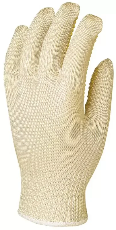 Olcsóbb EP kötött vékony fehér abralon/nylon kesztyű, sárga pöttyös_7 (4450)