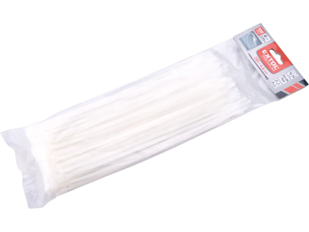 Népszerű EXTRA kábelkötegelők, fehér, 280x4,6 mm, 100 db, nejlon PA66