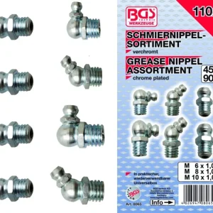 9-8065 | Zsírzógomb készlet 110 db-os M6x1.0 - M8x1.25 - M10x1.5 - BGS Nézd meg most