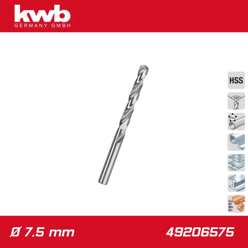 49206575 | Csigafúró7,5 mm HSS-G DIN 338 Silver Star - KWB Azonnali szállítás