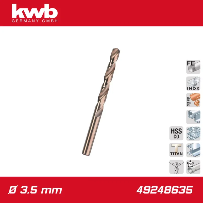 49248635 | Csigafúró3,5 mm HSS-E Co5 DIN 338 Profi 5% Cobalt - KWB Ingyenes szállítás