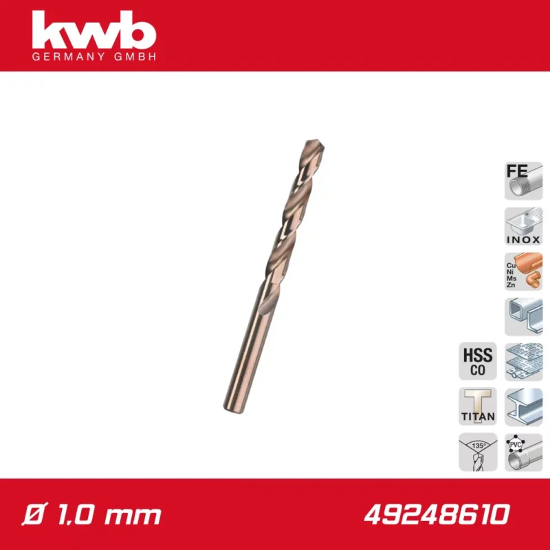 49248610 | Csigafúró1,0 mm HSS-E Co5 DIN 338 Profi 5% Cobalt - KWB Gyors szállítás