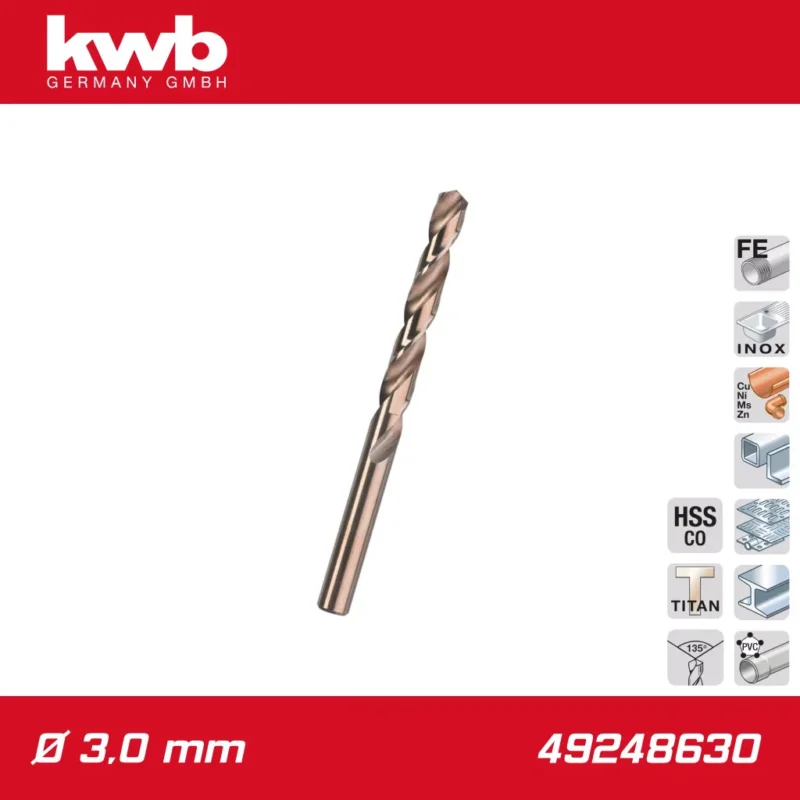 49248630 | Csigafúró3,0 mm HSS-E Co5 DIN 338 Profi 5% Cobalt - KWB Kedvezmény