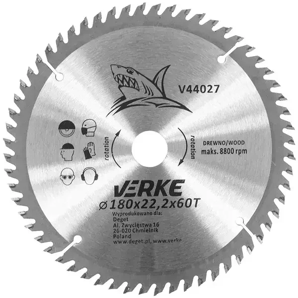 Újdonság VERKE körfűrészlap fához 180x22,2 mm 60T V44027