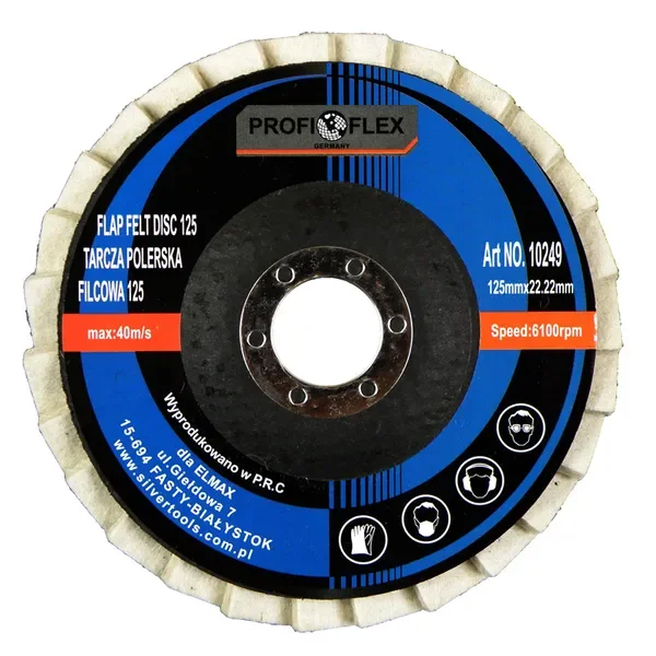 Gyors kiszállítás Elmax 125 mm filc polírozó korong 22,2 mm felfogatással PF10249