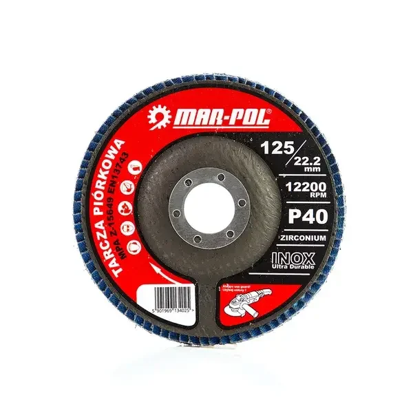 Ajánlat 125 mm lamellás csiszolótárcsa P40 Inoxhoz – 22,2 mm furat – M07981